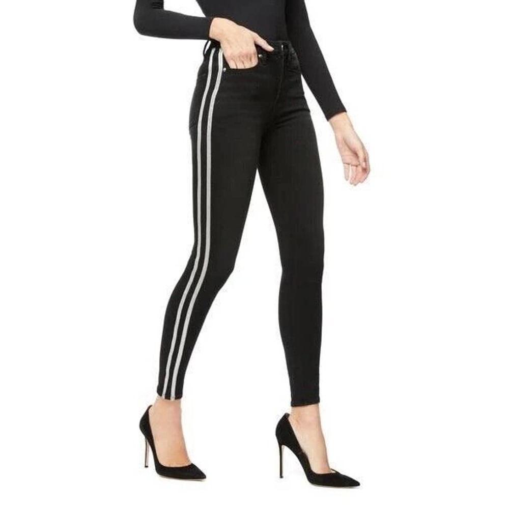NWT $179 Good American Good Legs Athletic Stripe • PLUS Women's 24 BLK